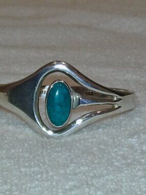 Vintage Taxco Sterling Oval Cut Turquoise Cuff Bracelet EXCELLENT CONDITION!